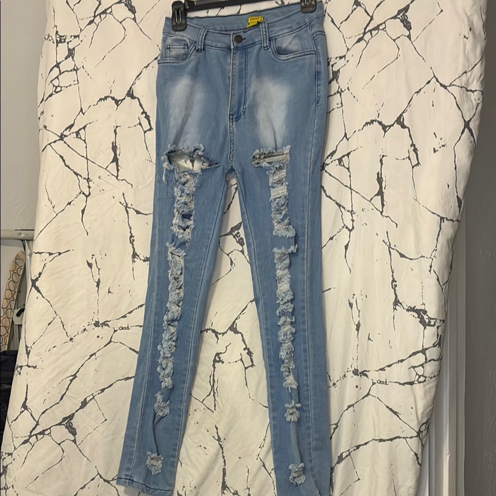 Daisy Blue Skinny Jeans with Distressed Details